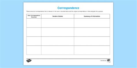 Correspondence Young People & Families Case File Recording Template