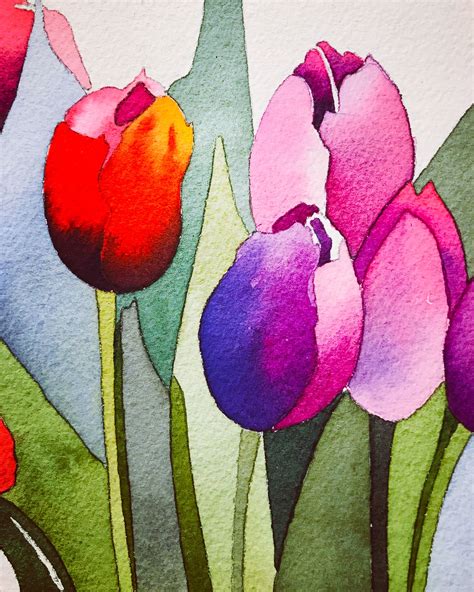 Colorful Watercolor Tulips Painting