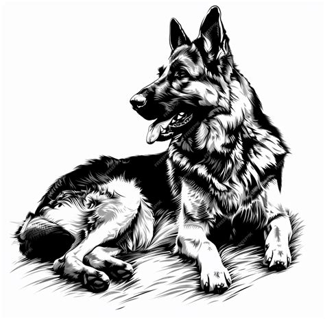 Premium Photo | A black and white drawing of a german shepherd dog ...