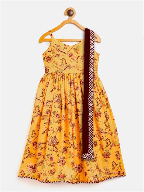 Baby Girls Yellow Floral Anarkali Kurta Set | VASTRAMAY – vastramay