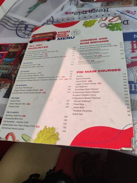 Menu at Food Bus Of India, New Delhi, gate No 5