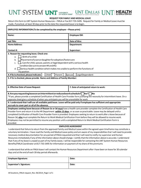 Fillable Online Request for Family and Medical Leave form - UNT System ...