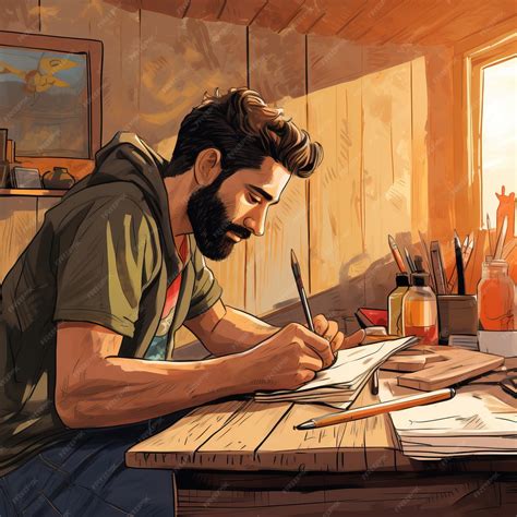 Premium Photo | Drawing illustration of man with pencil sketching and ...