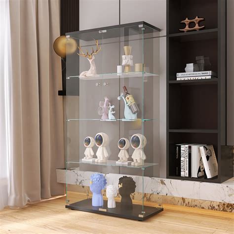 Glass Cabinet with 2 Clear Door, Curio Display Cabinet with 4 Shelves ...