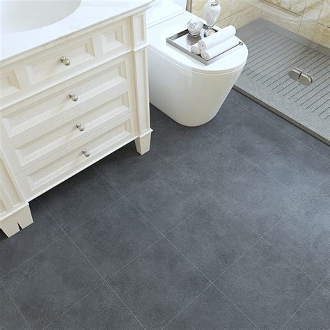 VEELIKE Matte Textured Vinyl Floor Tiles 12''x12'' 1.5mm Grey Concrete ...