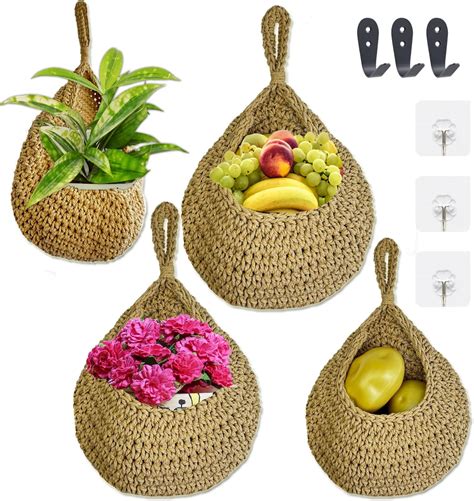 Amazon.com: Rolas Trading | Hanging Fruit Baskets For Kitchen - Fabric ...
