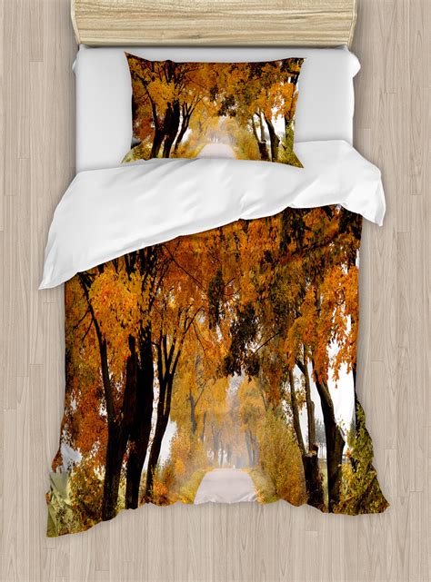 Fall Duvet Cover Set, Fall Season in Poland Road with Colorful Vibrant ...