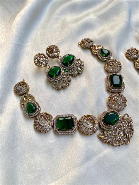 Victorian AD Peacock Necklace with Earrings in 2 Colors – Daivik.in