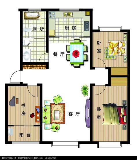 两室一厅地产户型图PSD素材免费下载_红动中国
