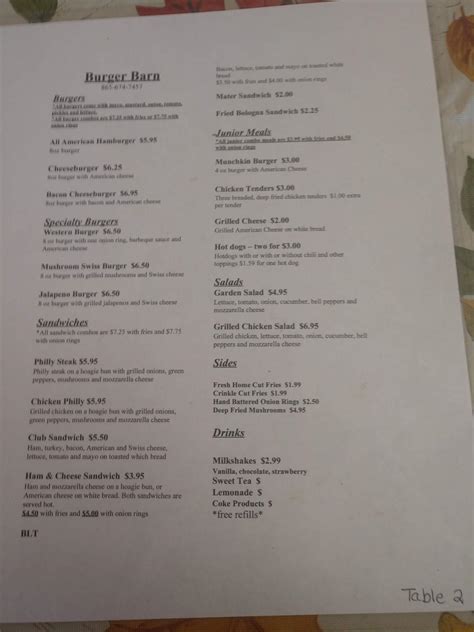 Menu at Burger Barn, White Pine, Leadvale Rd