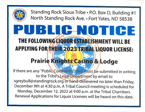 Public Notice Liquor License Prairie Knights Casino - Standing Rock ...