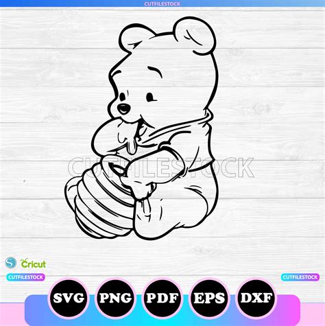 Winnie The Pooh Svg Outline, Png, Dxf, Cricut - Cutfilestock