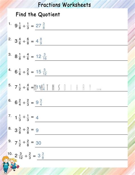 Dividing mixed number by fractions worksheets - Math Worksheets - MathsDiary.com