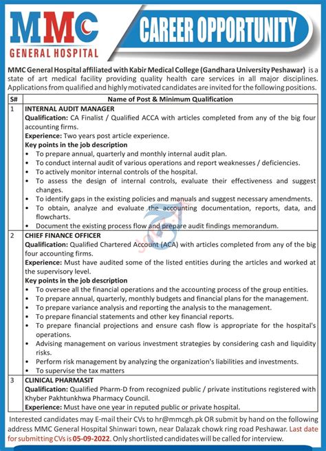 MMC General Hospital Management Jobs 2022 2024 Job Advertisement Pakistan