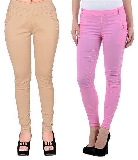 Buy FeelBlue Lycra Stretchable Jeggings for Women(Pack of 2) (Skin ...