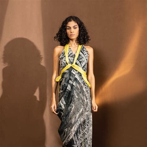 Asymmetrical geometric patterned draped dress – Abhishek Sharma