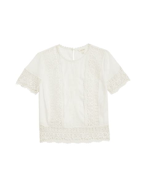 Buy Linen Rich Embroidered Lace Detail Blouse at Marks & Spencer
