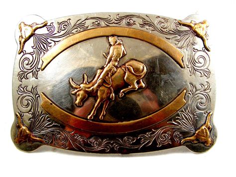 Vintage Western Cowboy Rodeo Bull Riding Belt Buckle by Frontier Buckles