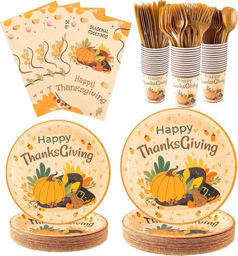 Amazon.com: I00000 210 Pcs Thanksgiving paper plates and napkins set ...