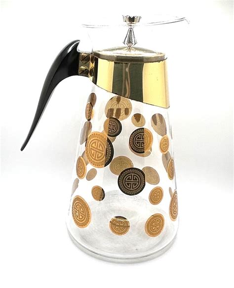 1961 Atomic Mid Century Modern Fred Press Gold Medallion Glass Coffee ...