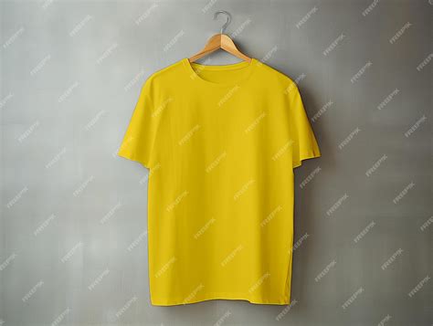 Premium Photo | Mock up yellow tee shirts hanging on wall