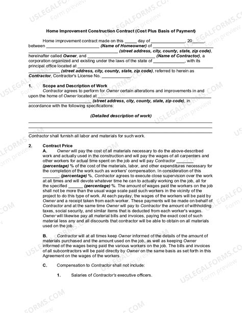 Free Cost Plus Construction Contract Template