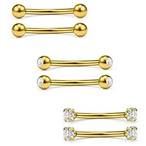 Buy Ruifan 3 Pairs 16G Clear CZ Ball Curved Barbell Eyebrow Belly Lip ...