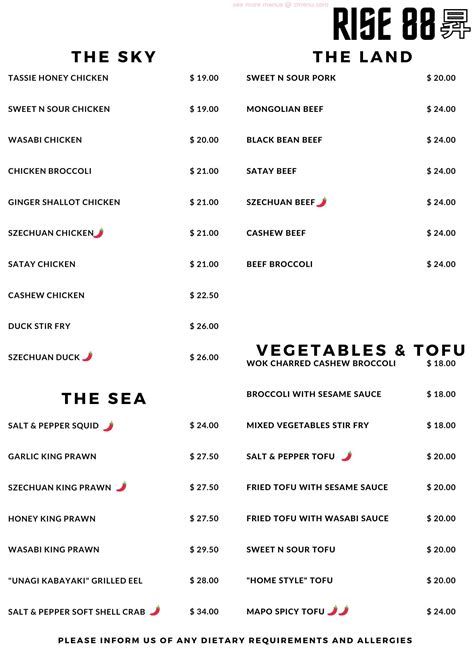 Menu at RISE 88 ASIAN FUSION FOOD restaurant, Ulverstone