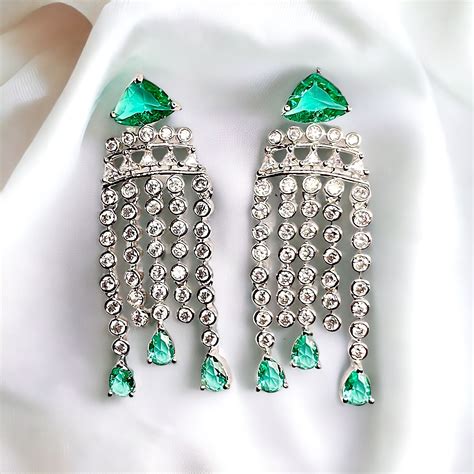 Aamara Liz American Diamond Earrings (Mint Green) – AAMARA