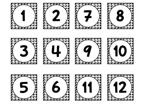 Printable Black and White Number Labels, Calendar Number Labels ...