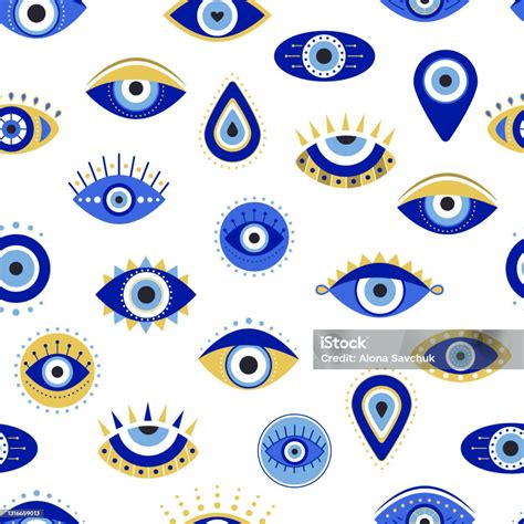 Greek Evil Eye Seamless Pattern Isolated On A White Background Stock ...