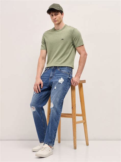 Men Mid BlueLight Fade High Distressed Mid-Rise Relaxed Fit Jeans – FYVA