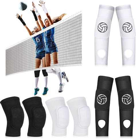 8 Pcs Volleyball Arm Sleeves and Knee Pads for Women Soft Breathable ...