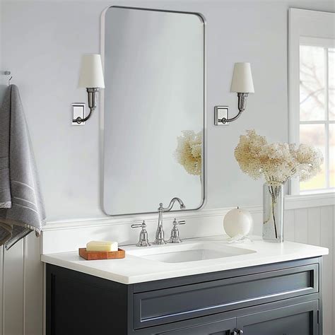 ANDY STAR Chrome Bathroom Mirror, 24"x40" Polished Nickel Rounded ...