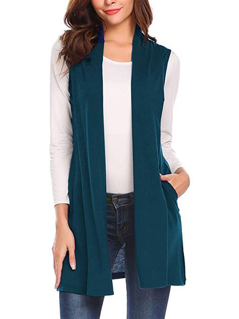 Geyoo Womens Long Vests Sleeveless Open Front Cardigan Layering Vest ...