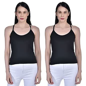 Aimly Women's Cotton Sleeveless Scoop Neck Cross Back Spaghetti Black S ...
