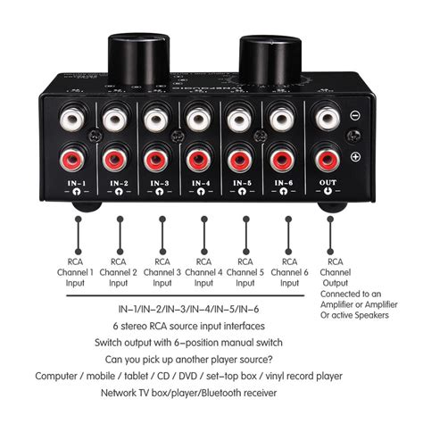 6 Input 1 Output Audio Signal Source Selection Selector Switcher Split ...