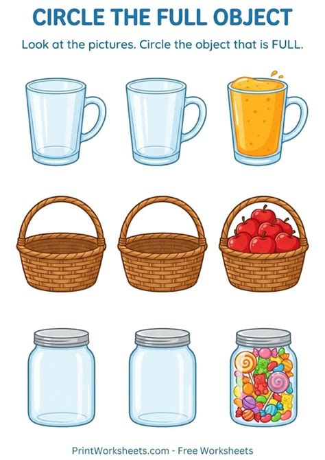 Free Empty vs Full Worksheets - Capacity Concepts (PDF)