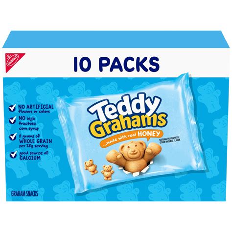 Teddy Grahams Honey Graham Snacks, Crunchy Bear-Shaped Cookies, 10 ...