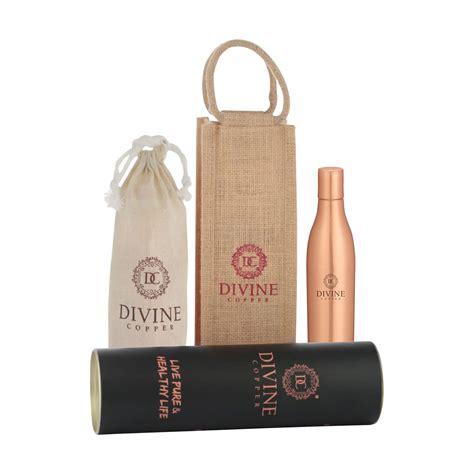 Elegant Pure copper bottle with free Jute bag, cotton bag & tube Packa ...