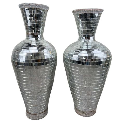 Monumental Art Deco Style Micro Mosaic Mirrored Over Clay Urns, a Pair ...