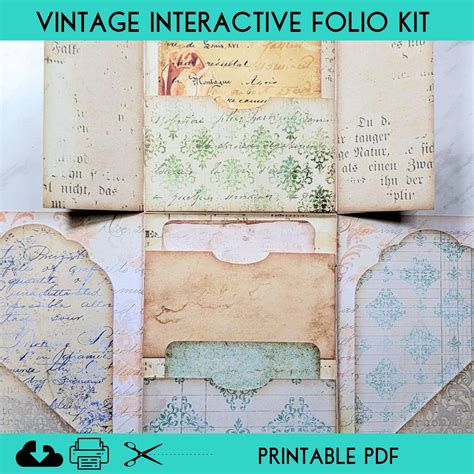Vintage Junk Journal Folio Kit Printable PDF, DIY Folding Interactive ...
