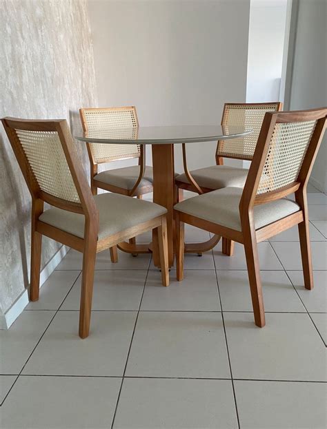 Conjunto Completo Mesa Bromelia Natuame 130 Cinamono/Off White + 4 ...