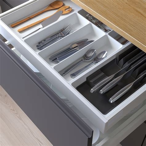 UPPDATERA cutlery+utsl trays/tray w knife rck, white/anthracite, 72x50 ...