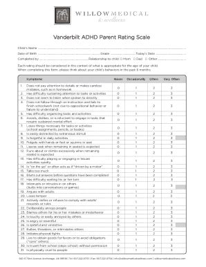 AK Willow Medical Wellness Vanderbilt ADHD Parent Rating Scale 2020 ...