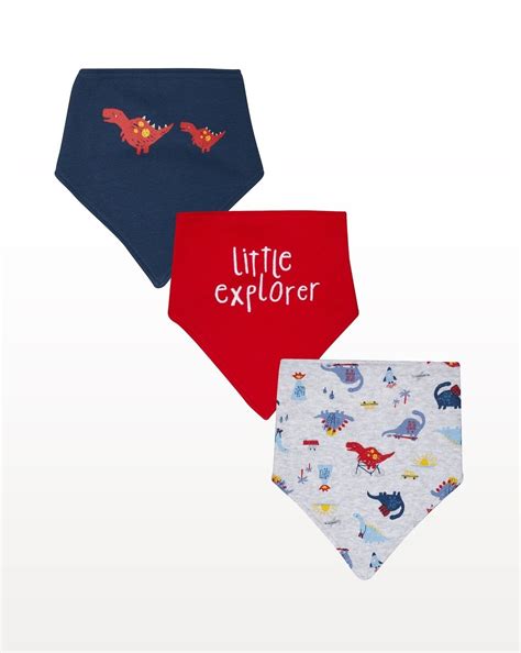 Buy Boys Bibs Dinosaur Print And Embroidery - Pack Of 3 - Red Grey Navy ...
