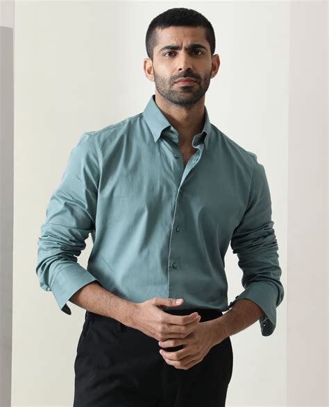 Rare Rabbit Men's Como Green Satin Fabric Button Down Collar Full Slee