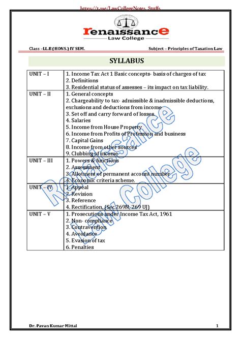 Income Tax by Renaissance Law College - Class – LL (HONS.) IV SEM ...