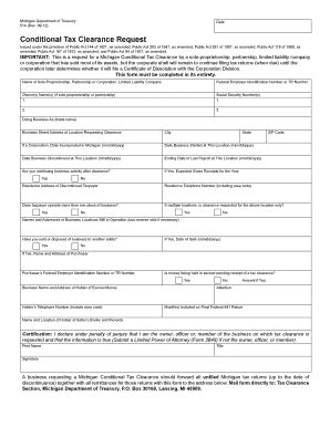 Michigan Conditional Tax Clearance Request - Blank Fillable Template ...