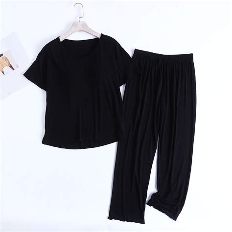 Dianli Women’s Modal Pajama Set Solid Color Loose Short Sleeve Lotus ...